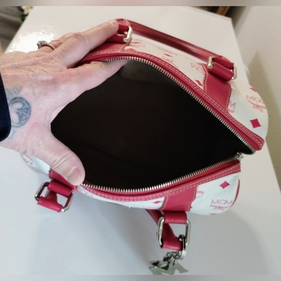 MCM Pink and White Boston Bag w/MCM Charms - Picture 9 of 12